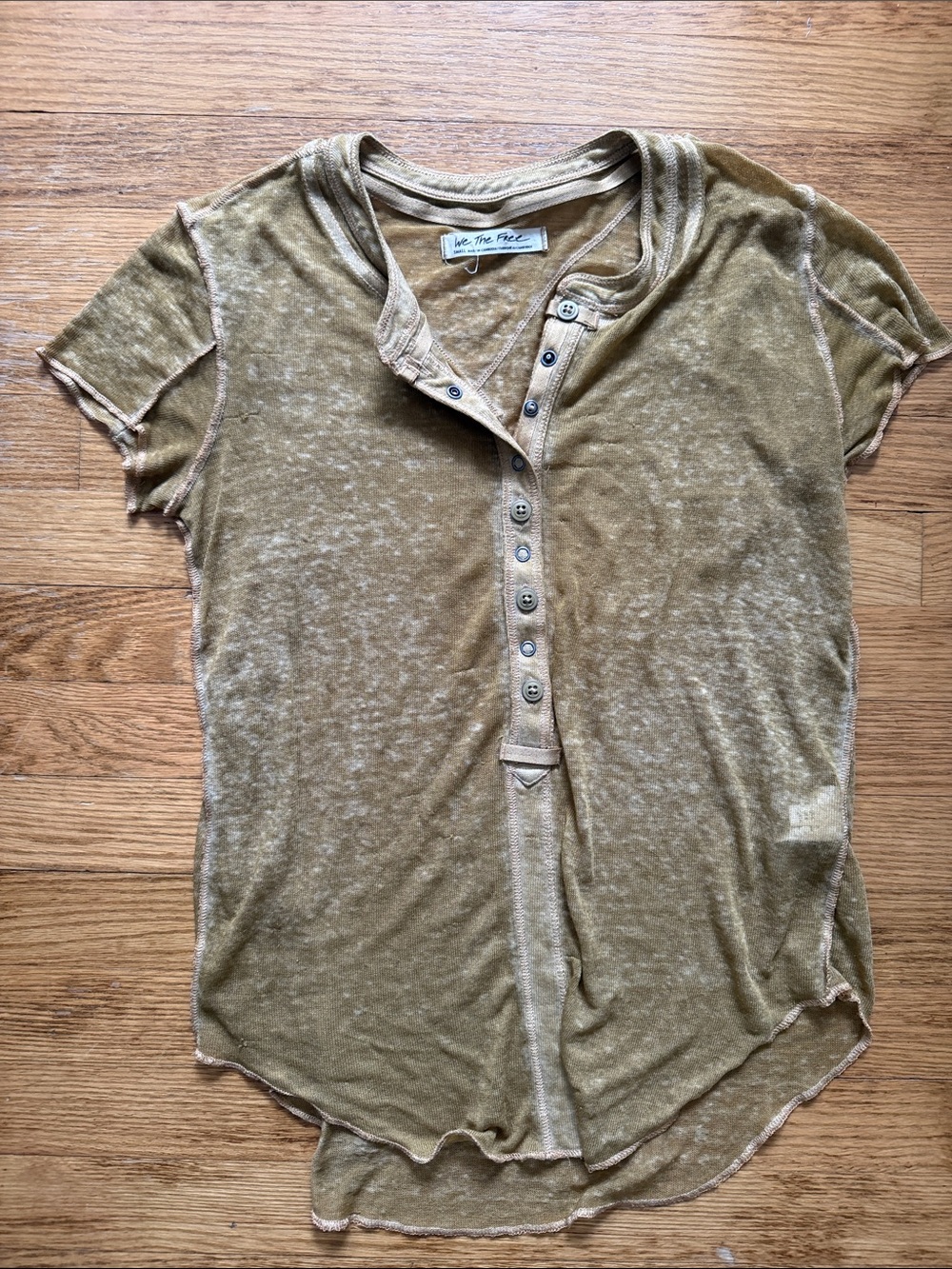 We The Free Washed tan Button-Up Henley Tee